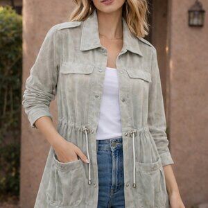 MYSTREE Sage Animal Print Utility Jacket Lightweight Safari Chic Women’s Jacket